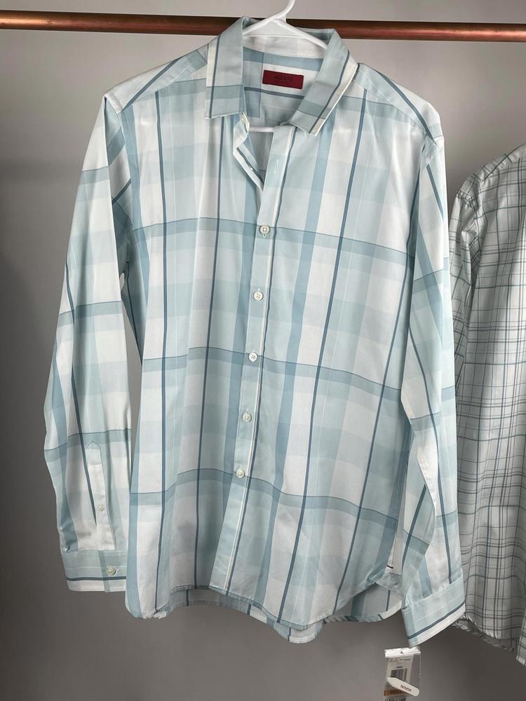 Alfani Slim-Fit Cotton Blue White Stripe Shirt Size Small